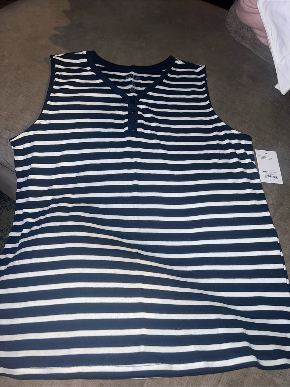 croft & barrow Navy and White Striped Sleeveless Henley
